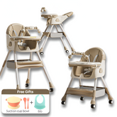 PANGDUBE Baby High Chair — Reclining Toddler Feeding Chair with 4 Wheels, Bib, Bowl & Spoon